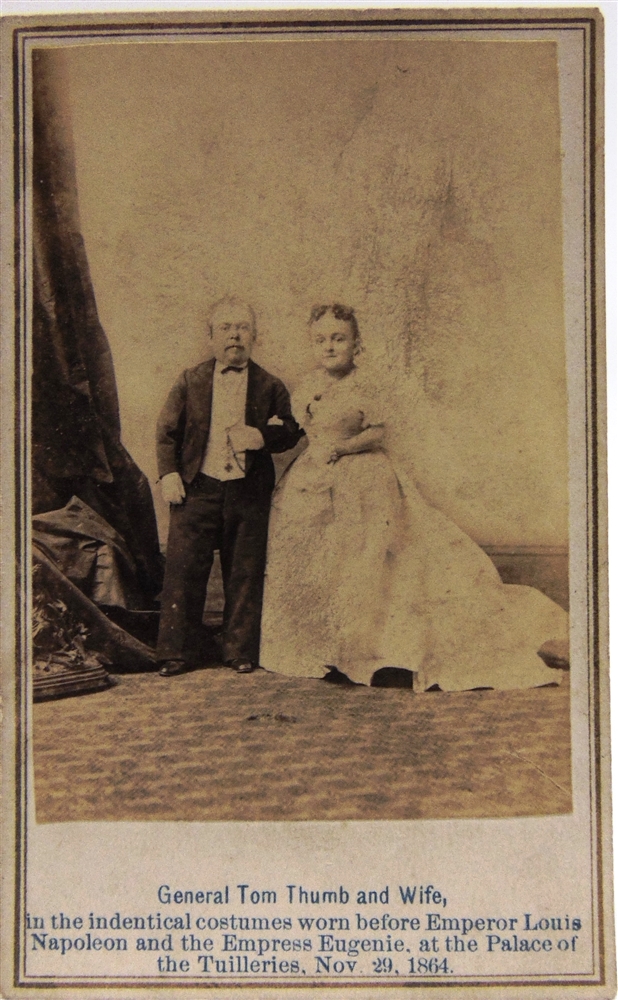 PHOTOGRAPHS - A CARTE-DE-VISITE OF 'GENERAL TOM THUMB AND WIFE' [CHARLES SHERWOOD STRATTON & LAVINIA