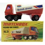 A MATCHBOX 1-75 SERIES NO.63, FREEWAY GAS TANKER 'BURMAH / BRITISH AIRWAYS' red and white, near