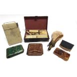 ASSORTED COLLECTABLES comprising a shagreen cigarette case and integral lighter; a copper powder