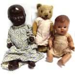 TWO COMPOSITION DOLLS & A CHAD VALLEY TEDDY BEAR the largest 40cm high.