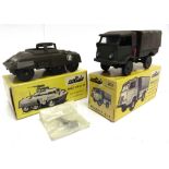 TWO SOLIDO MODEL MILITARY VEHICLES comprising a No.203, Renault 4x4 All-Terrain Truck, dark olive