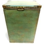 A LOOM LAUNDRY BASKET with a green and gold finish, the lid fitted with a clear glass top, overall
