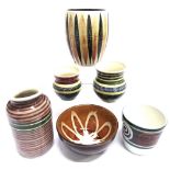 SEVEN PIECES OF PROVINCIAL ART POTTERY circa 1950s-60s, comprising a Llangollen vase, 15cm high;