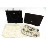 FOUR CLUTCH BAGS including two beaded examples, the largest 23.5cm long.