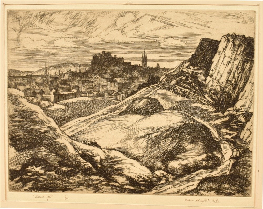 ARTHUR CHRYSTAL (SCOTTISH, 1904-1978) 'Edinburgh', engraving, limited edition 3/30, titled lower