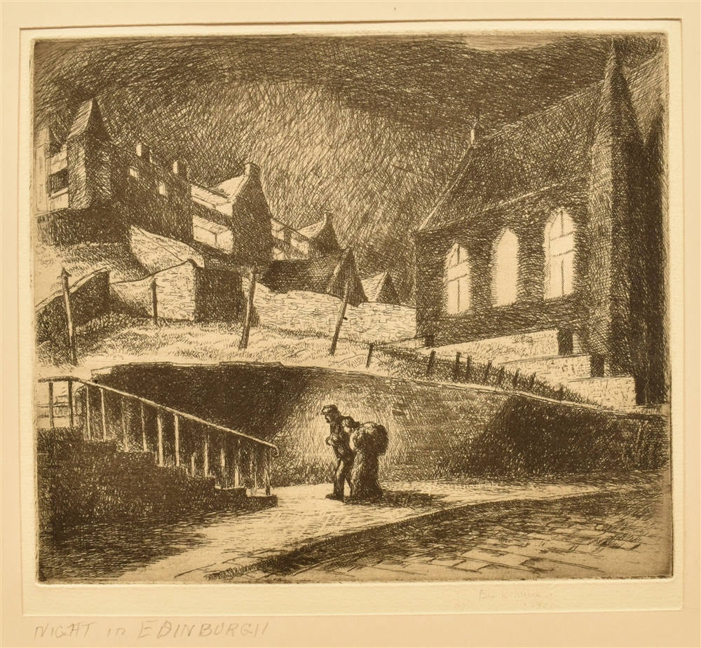 ELLIS R. MILNE (EARLY-MID 20TH CENTURY) Night in Edinburgh, engraving, indistinctly signed lower