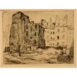 WILLIAM CROZIER (SCOTTISH, 1893-1930) Ruined tenement, engraving, unsigned, 12cm x 16cm, mounted,