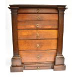 A MAHOGANY TABLE TOP WELLINGTON TYPE COLLECTOR'S CHEST of six graduated drawers, further drawer to