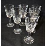 A SET OF SIX WATERFORD CRYSTAL 'LISMORE' PATTERN SHERRY GLASSES 13cm high