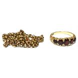A GARNET FIVE STONE 9CT GOLD DRESS RING Size M ½, gross weight approx. 3.0g; together with a 9ct