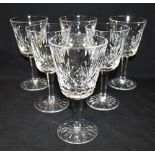 A SET OF SIX WATERFORD CRYSTAL 'LISMORE' PATTERN CLARET GLASSES 15cm high