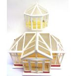 TWO 1/12 SCALE DOLL'S HOUSE CONSERVATORIES together with a quantity of garden accessories, some in