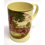 AN EARLY 19TH CENTURY CREAMWARE TANKARD transfer printed with a scene of an altercation outside a