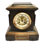 A VICTORIAN WALNUT MANTLE CLOCK with visible escapement, the French 8 day movement striking on a