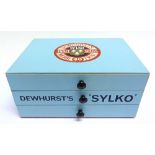 [ADVERTISING]. A DEWHURST'S 'SYLKO' THREE-DRAWER CHEST pale blue with a transfer-printed logo to the