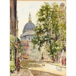 A. SIMCOX (BRITISH, MID 20TH CENTURY) 'View from Little Britain', looking towards St. Paul's