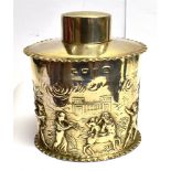 A SILVER TEA CANNISTER AND LID The oval canister with embossed classical figure scene and crimped