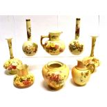 EIGHT ITEMS OF ROYAL WORCESTER BLUSH IVORY GROUND CERAMICS including a pair of vases pattern 1748,