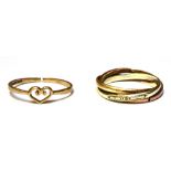 TWO 9CT GOLD RINGS Comprising a Russian wedding ring and a small plain heart ring, both as found,