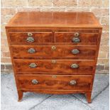 A SMALL MAHOGANY CHEST OF TWO SHORT AND THREE LONG GRADUATED DRAWERS with crossbanded decoration, on