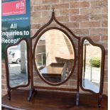 AN EDWARDIAN MAHOGANY TRIPTYCH DRESSING TABLE MIRROR 98cm high 103cm wide overall