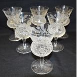 A SET OF SIX EDINBURGH CRYSTAL 'THISTLE' GLASSES with facet cut sides and stem, and engraved thistle