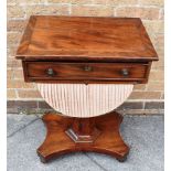 AN EARLY VICTORIAN MAHOGANY SEWING TABLE the frieze drawer with brass inlay and escutcheon, over
