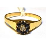 AN 18CT GOLD SMALL DIAMOND AND SAPPHIRE CLUSTER RING Ring size N, gross weight approx. 2.1 grams