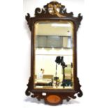 A PARCEL GILT MAHOGANY PIER MIRROR with gilt Ho Ho bird crest and marquetry inland shell motif to