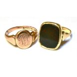 TWO 9CT YELLOW GOLD SIGNET RINGS Comprising a black Onyx set, size I, unmarked, assessed as 9ct