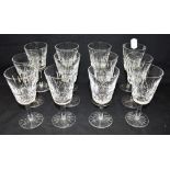 A SET OF TWELVE WATERFORD CRYSTAL 'LISMORE' PATTERN WHITE WINE GLASSES 14cm high