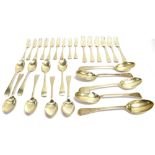 SILVER FLATWARE OLD ENGLISH PATTERN comprising nine dessert forks, six table forks, five table