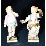A PAIR OF EARLY 19TH CENTURY MEISSEN PORCELAIN FIGURES OF CHILDREN the girl modelled holding