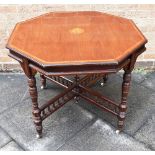 AN EDWARDIAN MAHOGANY OCTAGONAL CENTRE TABLE with marquetry inlaid decoration, 90cm wide