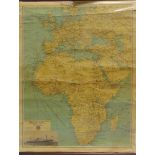 [SHIPPING INTEREST]. A HOLLAND-AFRICA LINE ROUTE NETWORK WALL MAP, 1954 by George Philip & Son, Ltd,