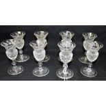 A SET OF SIX EDINBURGH & LEITH GLASS CO. CRYSTAL 'THISTLE' GLASSES with facet cut sides and stem,