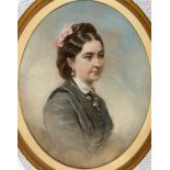 BRITISH SCHOOL (19TH CENTURY) Portrait of a young lady, charcoal and coloured chalks, unsigned, 66cm