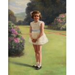 * LEVINE (EARLY-MID 20TH CENTURY) Portrait of a young girl in a garden, oil on canvas, signed and