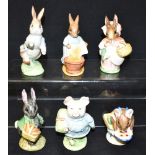 SIX BESWICK BEATRIX POTTER FIGURES Mrs Rabbit; Little Black Rabbit; Cecily Parsley; Peter Rabbit;