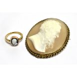 TWO ITEMS OF CAMEO JEWELLERY comprising hardstone cameo of a gentleman's profile rub over set in a