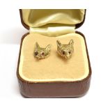 A C1950'S PAIR OF 9CT GOLD FOX HEAD STUD EARRINGS Set with ruby eyes, each with 9ct gold fineness