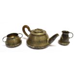 A LIBERTY & CO SILVER THREE PIECE TEA SET Two small tea set of tapered squat form comprising;