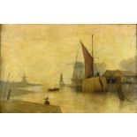* WALTERS (BRITISH SCHOOL, LATE 19TH / EARLY 20TH CENTURY) River scene, with barges and windmills,