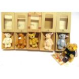 SIX STEIFF COLLECTOR'S MINIATURE TEDDY BEARS all but one boxed.