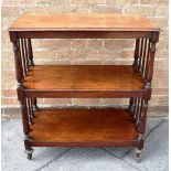 A VICTORIAN MAHOGANY TWO TIER BUFFET on turned supports with brass casters, 76cm wide 40cm deep 86cm