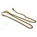 A 9CT GOLD DOUBLE WATCH ALBERT CHAIN The twisted curb links with toggle fastener to each end and T