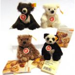 FOUR STEIFF COLLECTOR'S MINIATURE SOFT TOYS comprising a grizzly bear, moon bear, polar bear and