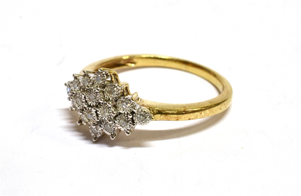 A DIAMOND MARQUISE SHAPED CLUSTER YELLOW GOLD RING a total of sixteen small illusion set diamonds, - Image 3 of 3