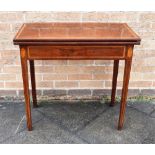 AN EDWARDIAN MAHOGANY TEA TABLE with satinwood crossbanding and marquetry inlaid decoration, 79cm