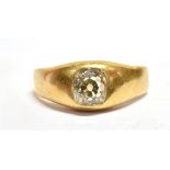 A 1.25 CARAT DIAMOND SOLITAIRE YELLOW GOLD SIGNET RING The deep old cushion cut diamond with culet